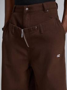 NEON BLANC Men's Street Style Embroidery Loose Woven Pants, School, Streetwear Fashion - Brown - View 5