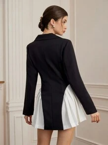 Aveloria Rosie Vestido corto elegante para mujer con diseño de bloqueo de color en el cuello tipo blazer, basta y cintura, con botones delanteros