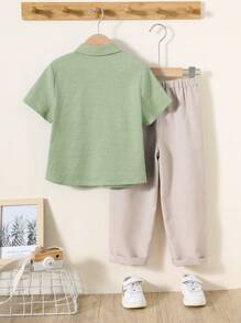 SHEIN 2pcs/Set Young Boys' Casual School Style Comfortable Fashionable & Versatile Soft Polo Shirt & Pants Set, Suitable For Daily Wear, School, Outings, Sports, Spring/Summer