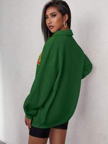 SHEIN EZwear Sudadera oversize con cuarto de cremallera y estampado de números, para otoño/invierno - Verde Oscuro - Ver 2