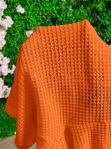 Slaydiva Conjunto de 2 piezas para mujer con top casual de unicolor con cordones en el frente y shorts - Naranja Coral - Ver 6