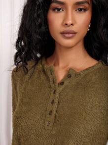 COSMINA 女式前扣长袖休闲长裙 - 棕色 - 查看 7