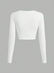 SHEIN EZwear 3 件套休闲 U 领修身短款长袖 T 恤，适合春秋季节 - 彩色 - 查看 4