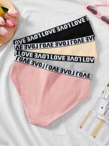 Teen Girls Letter Print Basic Rib-Knit Seamless Briefs, 4-Pack - Multicolor - View 2