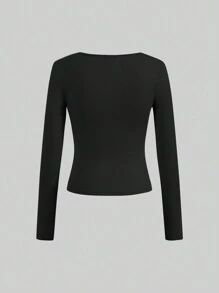 SHEIN EZwear 3件組女款休閒純色黑色、鈷藍色、白色短袖修身短版T恤，適合秋冬，日常上班穿搭上衣 - 彩色 - 查看 7