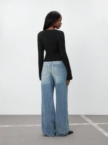 SHEIN Unity 性感时尚开衫，纯色，简约，休闲和日常穿着 - 黑色 - 查看 2