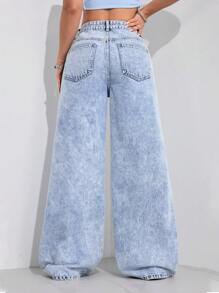 SHEIN ICON Simple Fashion Casual Everyday Denim Pants Y2k - Light Wash - View 3
