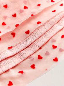 THE HAPPY LOOK Young Girls Round Neck Short Sleeve Babylock Knit Patchwork Heart Pattern Mesh Pink Dresses, Suitable For Spring For Valentine's Day