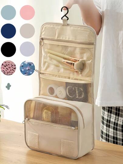 Large Waterproof Travel Toiletry Bag With Hook, Folding Makeup Organizer For Cosmetics, Skincare, Razors, Personal Care, Multi-Color Hanging Toiletries Pouch, Spacious Travel Essentials Bag For Women/Men, Gift For Holidays