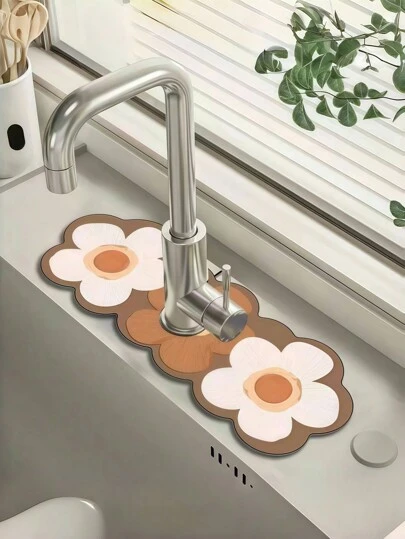 1 pieza Alfombrilla secado rápido de 38x13cm, impermeable, antideslizante, antimanchas, suave, para cocina, baño, encimera, fácil de limpiar, absorbente, adecuada para lavabo, tocador, baño, decoración del hogar