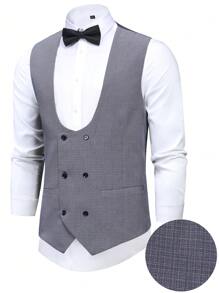 Manfinity Mode Plus Size Guziki z przodu Bezrękawnik Kieszenie Prosty Casualowy Garnitur Kamizelka - Niebieski - Zobacz 1