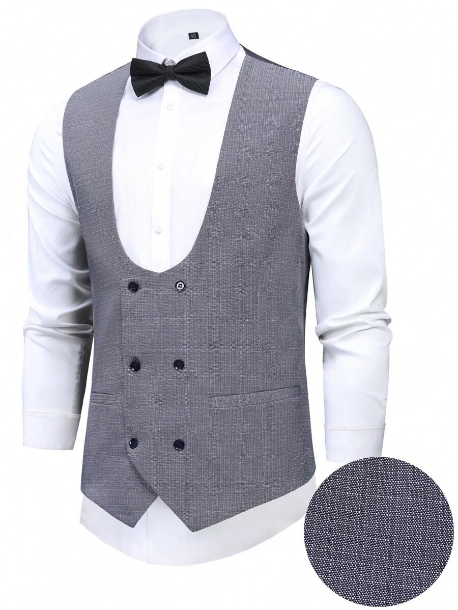 Manfinity Mode Plus Size Guziki z przodu Bezrękawnik Kieszenie Prosty Casualowy Garnitur Kamizelka - Niebieski - Zobacz 1