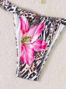SHEIN Swim Leopard & Floral Print Triangle Cup Bikini Set For Women, For Summer Beach Vacation