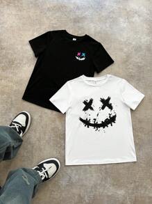SHEIN Tween Boy Casual Street Graphic Print Crew Neck T-shirt, gebreide tops geschikt voor woon-werkverkeer, school, dagelijkse casual kleding, sport, lente/zomer