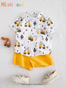 2pcs Baby Boys Simple Fashion Cartoon Car All-Over Print Short Sleeve T-Shirt And Pants Set 2pcs Baby Boy Summer Fashionable Crown Print Short Sleeve Shirt And Short Set Baby Boy Clothes Summer 2 Pieces Set Baby Boy Letter All Over Print Short Sleeve T Shirt And Short Set Baby Boy Summer Clothes Short Sleeve Short Sleeve Baby Unisex 2 Pieces Short Sets Holiday Travel Releax Summer Clothes - Yellow - View 3