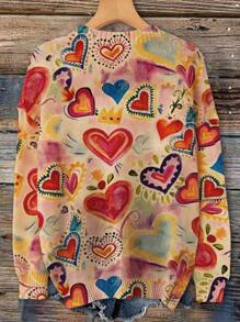 SHEIN LUNE Áo chui đầu mỏng thiết kế hình trái tim cỡ lớn dành cho nữ, Quà tặng ngày lễ tình nhân/Lễ tình nhân/Lễ tình nhân/Lễ tình nhân vào mùa thu/đông - Màu be - Xem 2