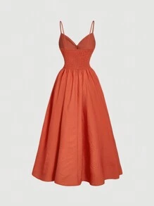 SHEIN MOD Front Mid Floral Print Waist Fit Flared Vacation Dress In Orange,Beach Vacation,Country Concert Outfit,Beach Vacation Outfits,Western Wear Women