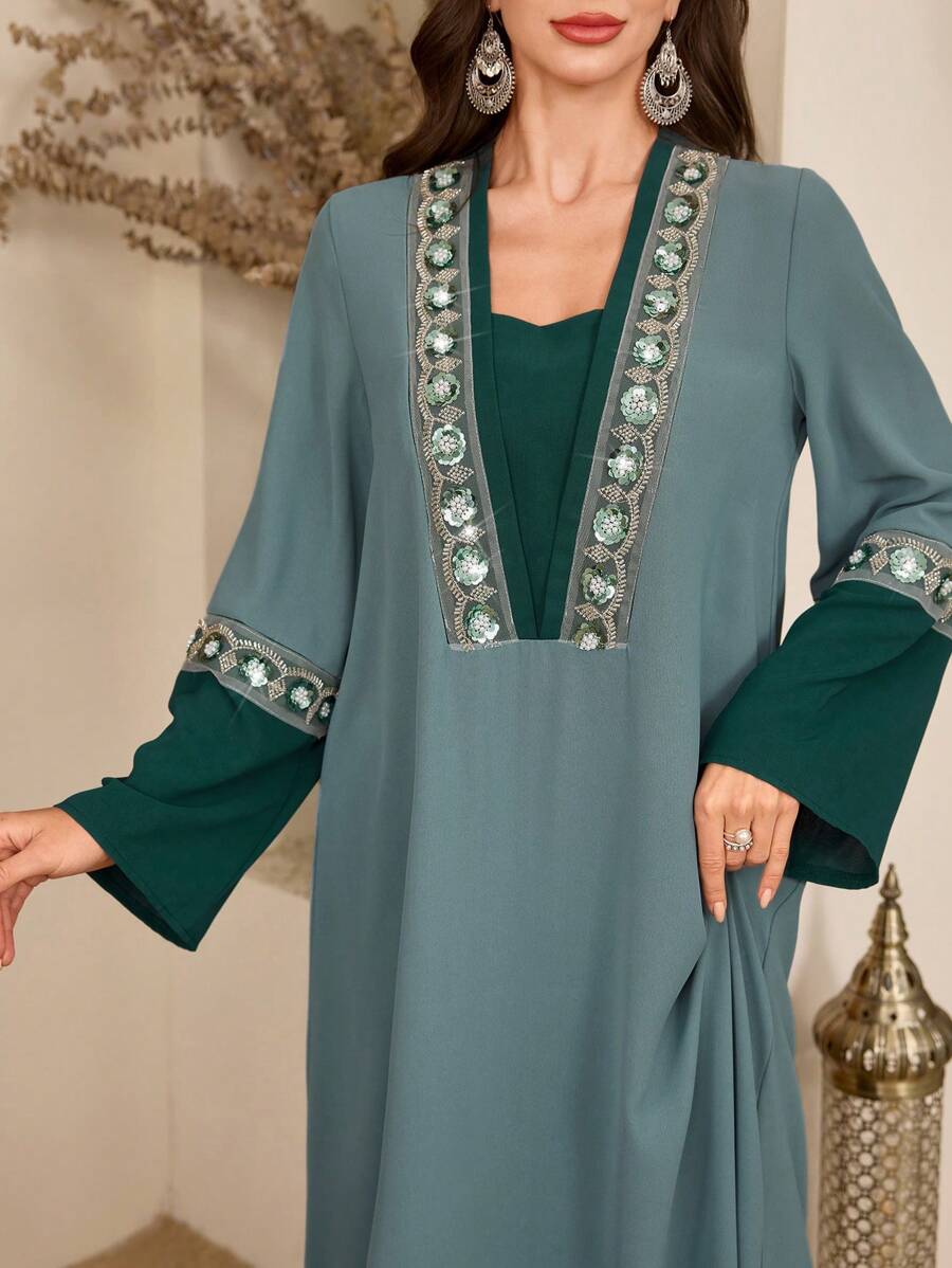 Al Najma Elaborately Crafted Beaded & Embroidered Loose Abaya Dress For Women, Arabian Dresses
