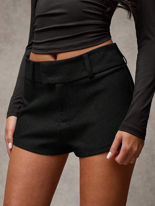 SHEIN BAE Women's Solid Color Casual/Fashionable Versatile/Girlfriend Gathering/Office Siren/Greyscale Casual Shorts/Going Out Shorts/Vintage Style/Casual Shorts/Twill Shorts