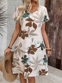 EMERY ROSE 女士休闲花卉印花中长连衣裙，适合度假 - 彩色 - 查看 4