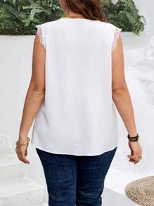 EMERY ROSE Plus Size Women Sleeveless Lace Patchwork Casual Top,Vacation Outfits Woman,Boho For Women - White - View 2