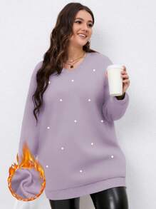 Plus Size Minimalist Polka Dot Print Sweatshirt, Casual Daily Wear Pullover Fall - Purple - View 1