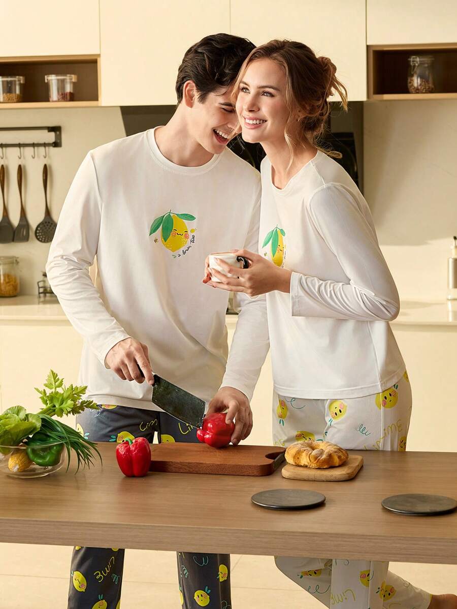 CoupledUp Women Cartoon Print Long Sleeve Pajama Set - Multicolor - View 1