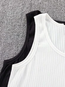 SHEIN 2 Pcs Teenboy's Solid Color Casual Knitted Fashion Jersey Gym Plain Sleeveless Tank Top, For Friends;Spring Wear; Teen Boys' Clothing; Teen Boy' Jackets, Spring Back To School