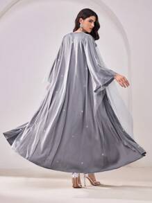 Al Najma 女士优雅银箔网眼阿拉伯长袍 - 灰色 - 查看 3