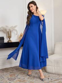 Modelyn Đầm midi tay loe một bên vai thanh lịch, phong cách cao cấp - Màu xanh lam - Xem 3