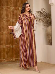 Al Najma Áo dài nữ phong cách Thổ Nhĩ Kỳ & Ả Rập có cổ, trâm cài phía trước và trang trí tay tua rua, Kaftan & Jalabiya, kín đáo - Nhiều màu - Xem 6