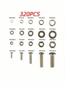 SHEIN 120 Stücke/320 Stücke hochwertiges Sortiment mit Edelstahl-Schrauben und -Muttern - korrosionsbeständig, Schnappnüsse, Größen von M2 bis M5 - ideal für Do-It-Yourself, Reparaturen und Industrieanwendungen