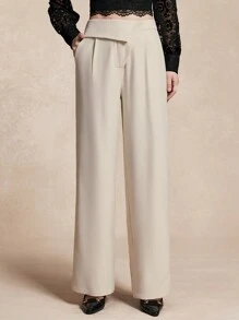 Almamuse Women's Asymmetrical Waist Design Wide Leg Pants