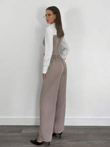SHEIN Essnce Dames gestreept patchwork shirt met lange mouwen en gestreepte lange broek set, Office Commuter 2-delige outfit, kantoorkleding
