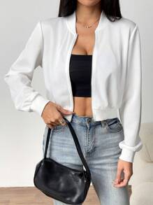 SHEIN EZwear LentekledingSolide rits-crop bomberjack
