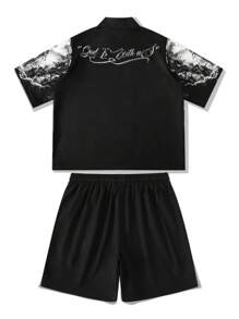 Manfinity EMRG Set de 2 piezas de top de manga corta con cremallera delantera y estampado minimalista, y pantalones cortos para hombres - Multicolor - Ver 2