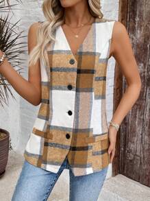 EMERY ROSE Chaleco/Chaqueta casual a cuadros para mujer, ideal para trayectos - Multicolor - Ver 1