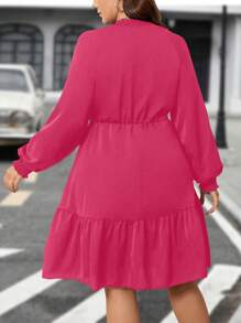 SHEIN LUNE 大码休闲纯色灯笼袖连衣裙