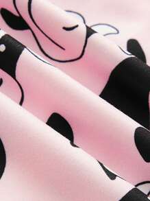 少女圆领长袖印花简约上衣和裤子睡衣套装 - 藕粉色 - 查看 5