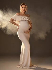 SHEIN One-Shoulder Ruffle Hem Bodycon Mermaid Dress - Apricot - View 2