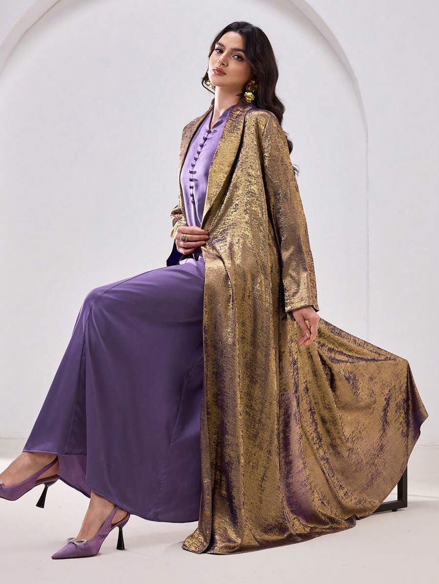 Al Najma Abaya dài thanh lịch kiểu Ả Rập kim loại cho nữ - Vàng - Xem 1