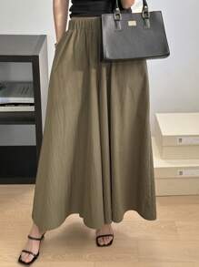 DAZY Women's Elegant Commuter Solid Color Loose Wide Leg Cropped Pants, Summer