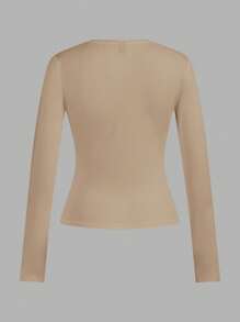 SHEIN EZwear 4-Piece Women's Essential Long Sleeve Tees, Crew Neck, Fitted Neutral Tops, Versatile Style Autumn And Winter - Multicolor - View 10