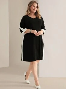 EMERY ROSE Abito nero casual e minimale di tutti i giorni, taglie comode - Bianco e nero - Visualizzare 4