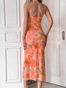 Firerie Women's Elegant All-Over Floral Print Mermaid Dress,Vacation Outfits Women - Orange - View 2