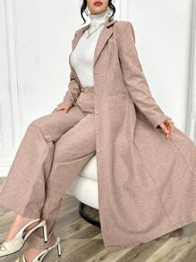 Modelyn Women's Woven Grey Collared Long Sleeve Slim Fit Suit Set - Brown - View 6