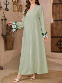 SHEIN Najma Váy midi bó hoa màu tương phản thanh lịch & hàng ngày dành cho nữ, kín đáo - màu xanh lá - Xem 4