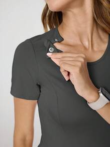 TaskEZ Conjunto de uniforme de scrubs de unicolor, con top de manga corta y pantalones - Gris - Ver 5