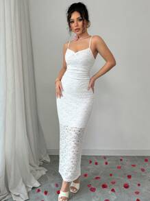 Selianne 女士细肩带褶皱修身连衣裙，优雅 - 白色 - 查看 5