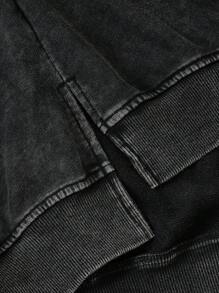 SHEIN EZwear Sudadera holgada de manga larga con estampado gráfico, tipo básico/rapero, en color negro lavado, para mujer en primavera/verano - Negro - Ver 3